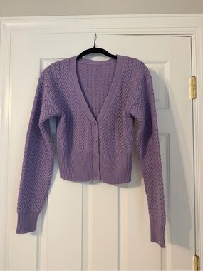 Lavender Knit Button-Front Women's Cardigan Sweater